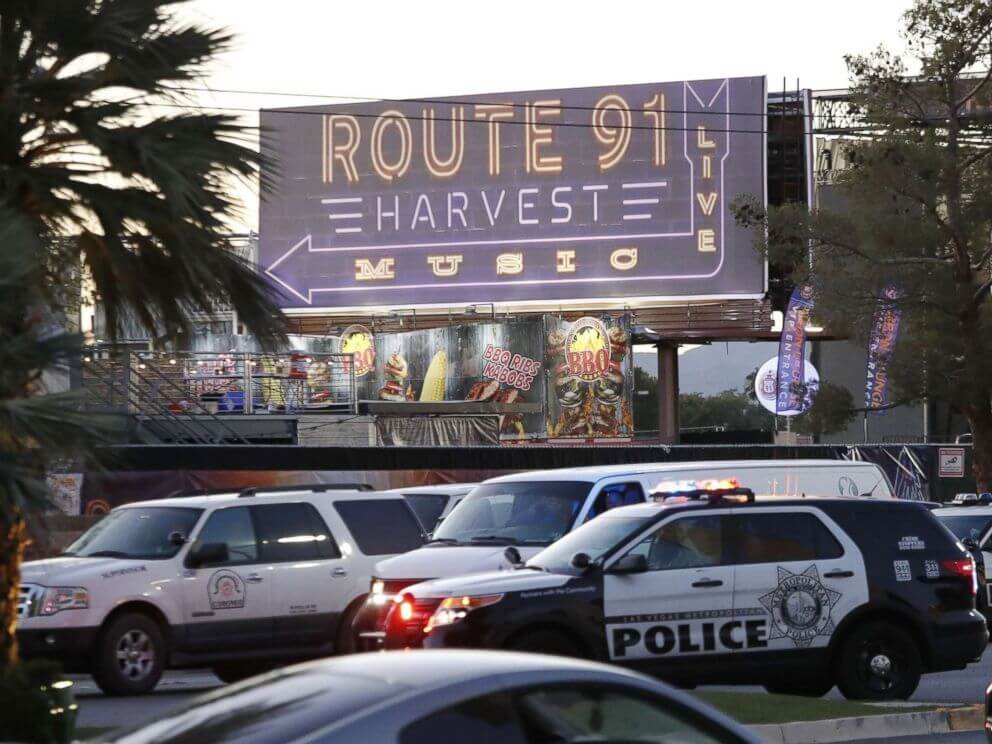 Police cars at scene of Las Vegas shooting